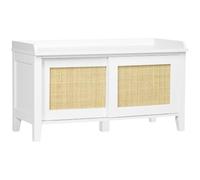 HomCom Banc à chaussures Meuble de rangement 2 placards façades cannage étagère sur pieds blanc