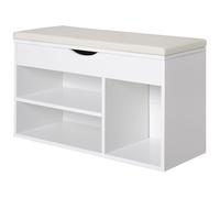 HOMCOM Banc à chaussures, meuble range-chaussures gain de place avec siège rembourré basculant pour l'entrée en bois, 80x30x47cm, Blanc