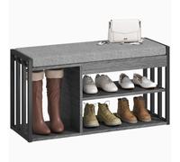 HOMCOM Banc à Chaussures rembourré 3 Compartiments 86x30x45.4cm Gris | Banc et rangement à chaussures, pour salon et couloir.