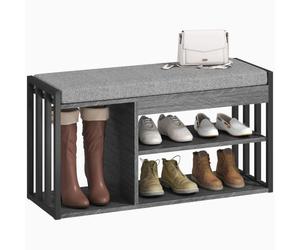 HOMCOM Banc à Chaussures rembourré 3 Compartiments 86x30x45.4cm Gris | Banc et rangement à chaussures, pour salon et couloir.