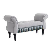 HOMCOM Banc Banquette Banc Bout de Lit en Velours avec Accoudoirs Courbés Glands Exquis Grand Confort Design Rétro 117l x 40P x 58H cm Gris Clair