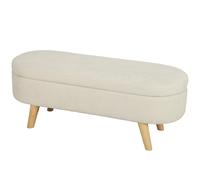 HOMCOM Banc Banquette, Bout de Lit, Coffre de Rangement 2 en 1 en Tissu avec Pieds en Bois, 110L x 40P x 43H cm, Crème