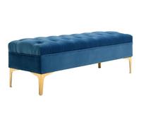 HOMCOM Banc Banquette Capitonnée Bout de Lit 118x45x42cm Velours Bleu | Style Classique Chic, Piètement Métal Doré