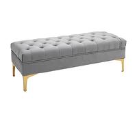 HOMCOM Banc Banquette capitonnée Bout de lit Style Classique Chic dim. 118L x 45l x 42H cm piètement métal doré Velours Gris Clair