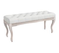 HOMCOM Banc Banquette capitonnée Style Classique 110 cm Bout de lit Rembourrée en lin piètement Bois hévéa sculpté blanc crème