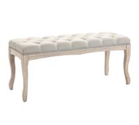 HOMCOM Banc Banquette capitonnée Style Classique 110 cm Bout de lit Rembourrée en lin piètement Bois hévéa sculpté Lin Beige Aosom France