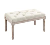 HOMCOM Banc Banquette Classique Capitonné 80cm Bout de Lit en Lin Crème | Rembourrée, Bois d'Hévéa Sculpté, Patiné