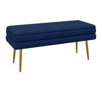 HOMCOM Banc banquette coffre de rangement 2 en 1 assise aspect velours et pieds acier - 100 x 37,5 x 42 cm bleu et doré
