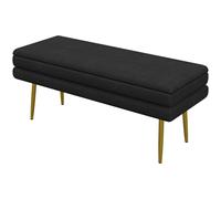 HOMCOM Banc banquette coffre de rangement 2 en 1 assise aspect velours et pieds acier - 100 x 37,5 x 42 cm noir et doré