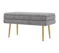 HOMCOM Banc banquette coffre de rangement 2 en 1 assise aspect velours et pieds acier - 79,5L x 37,5P x 43H cm gris et doré