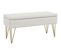 HOMCOM Banc banquette coffre de rangement 2 en 1 en tissu avec pieds épingle en acier doré 100 x 40 x 49 cm crème