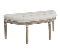 Banc bout de lit demi-lune style Louis XVI bois sculpté patiné tissu grège