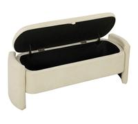 HOMCOM Banc Bout de Lit Banquette, 118x42x45cm, Banc de Rangement Rembourré en Tissu Bouclé, Pieds en Bois d'Eucalyptus, Crème