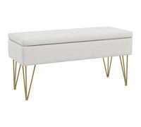 HomCom Banquette coffre 2 en 1 design art déco – pieds épingle acier doré lin crème 100x40x49 cm