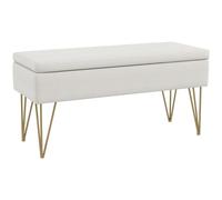 HOMCOM Banc Bout de lit Banquette Coffre de Rangement 2 en 1 en Tissu Aspect Lin avec Pieds épingle en Acier doré 100 x 40 x 49 cm crème