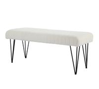 HOMCOM Banc bout de lit banquette en tissu bouclette blanc avec pieds épingle en métal noir 118,5l x 46P x 49,5H cm crème