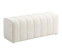 HOMCOM Banc Bout de lit, Banquette rembourrée, Style Moderne, 110 x 40 x 44 cm, Ottoman en Tissu Aspect Lin, Charge jusqu'à 220 kg, Repose-Pieds pour Chambre, Couloir, Salon, crème