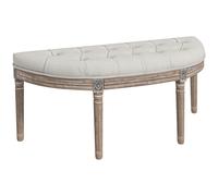 HOMCOM Banc Bout de Lit Demi-Lune Style Louis XVI en Bois Sculpté et Tissu Lin Crème Aosom France
