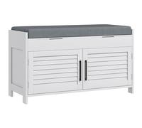 HOMCOM Banc Chaussures Coussin étagères réglables persiennes 35.4" Blanc | Banc d'entrée rangement, compartiments cachés, organisateur chaussures entrée, couloir, supporte 160 kg.