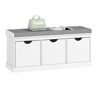 HOMCOM Banc Chaussures Entrée 3 Tiroirs Coussin 105 x 35 x 47 cm Blanc | Tiroirs Amovibles, Coussin Rembourré Tissu Aspect Lin, Style Moderne, Banc de Rangement, pour Entrée, Couloir