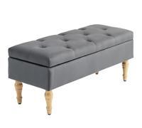 HOMCOM Banc coffre de rangement 2 en 1 banquette en velours avec couvercle à charnière capitonné et pieds en bois, gris foncé