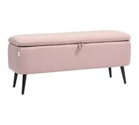HOMCOM Banc-Coffre de Rangement 61L avec Couvercle Rabattable Rose | Banc de rangement en lin synthétique, pieds en acier, 101x38.5x44.5 cm, capacité 150 kg, pour chambre/salon/entrée