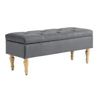 HOMCOM Banc Coffre Rangement 2 en 1 Style Médiéval 102 x 38 x 41 cm Gris | 38L, Banquette en Velours, Banc de Rangement Capitonné, Couvercle à Charnière, Pieds en Bois, pour Couloir, Salon