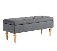 HOMCOM Banc Coffre Rangement 2 en 1 Style médiéval 38L avec Banquette en Velours, Banc de Rangement capitonné, Couvercle à charnière et Pieds en Bois, pour Couloir, Salon, 102 x 38 x 41 cm, Gris