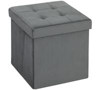 HOMCOM Banc coffre rangement pliable, tabouret carré 37,6 L en tissu velours, charge 120 Kg, 38 x 38 x 38 cm, gris