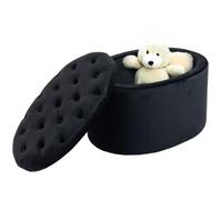 HOMCOM Banc Coffre Rangement, Tabouret Ovale, Entrée, 71 x 52 x 42 cm, Noir | Banc de Rangement, Pouf Repose-Pieds, Tissu Effet Velours, Chambre à Coucher, Salon, Meubles de Salon