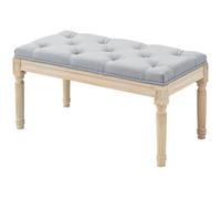 HOMCOM Banc de bout de lit rembourré en lin synthétique avec pieds en bois et assise matelassée style vintage gris clair