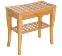 HOMCOM Banc de Douche à Lattes 2 Niveaux 45cm avec Rangement et 4 Pieds | Sûr, tabouret de salle de bain, organiseur de spa de bain