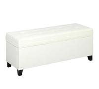 HOMCOM Banc de Rangement 112L Banquette Bout de Lit 120 x 40 x 48 cm Crème | Coffre de Rangement, Siège Capitonné, Tissu de Lin, pour Salon Chambre Entrée