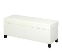 HOMCOM Banc de rangement 112L banquette bout de lit en tissu de lin, siège capitonné, 120 x 40 x 48 cm, crème