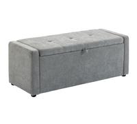 HOMCOM Banc de Rangement 142 L Bout de Lit 200 kg 122x48x44cm Gris Clair | Repose-Pieds Rembourré en Lin, Assise Large Confortable, Cadre en Bois Robuste, Salon, Chambre, Entrée