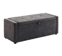 HOMCOM Banc de Rangement 142 L, Bout de lit, Repose-Pieds rembourré en Lin avec Assise Large et Confortable, Cadre en Bois roubste, Charge 200 Kg, pour Salon, Chambre, entrée, 122x48x44cm, Gris foncé