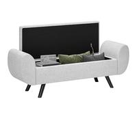 HOMCOM Banc de Rangement 53,8L Pouf Salon Bout de lit Coffre de Rangement Repose-Pieds avec siège rembourré en Lin et accoudoirs, pour Salon, Chambre, entrée, 132 x 42 x 50 cm, Gris