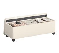 HOMCOM Banc de Rangement 84L Pouf Salon Bout de lit Coffre de Rangement Repose-Pieds en Velours côtelé avec Couvercle, pour Salon, Chambre, entrée, 112 x 42 x 40 cm, Beige