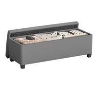 HOMCOM Banc de Rangement 84L Pouf Velours Côtelé 112 x 42 x 40 cm Gris | Bout de Lit, Coffre de Rangement, Repose-Pieds, avec Couvercle, pour Salon Chambre Entrée