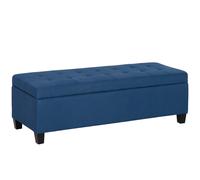 HOMCOM Banc de rangement 94,5L banquette bout de lit en tissu aspect lin et pieds en bois, 125 x 49 x 41,5 cm, bleu