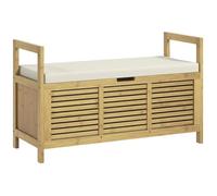HOMCOM Banc de Rangement à Chaussures Accoudoir 100 x 40 x 60 cm Naturel | Coussin d'Assise, Coffre Caché sous l'Assise, pour Chambre Salon Entrée, Bambou