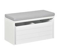 HOMCOM Banc de Rangement avec Coussin Gris, Banc à Chaussures MDF Blanc | Grand Tiroir à Double Compartiment, Meuble à Chaussures