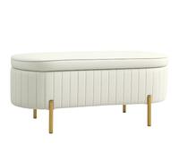 HOMCOM Banc de Rangement Bout de Lit 72L Velours 108x44x43,5cm Crème | Coffre de Rangement avec Couvercle, Pieds en Métal, Jusqu'à 220 kg, Banquette pour Salon Chambre Entrée
