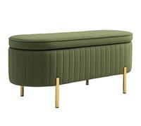 HOMCOM Banc de Rangement, Bout de lit en Velours, Coffre de Rangement avec Couvercle, Pieds en métal, capacité 72 L, jusqu'à 220 kg, Banquette pour Salon, Chambre, entrée, 108x44x43,5cm, Vert foncé