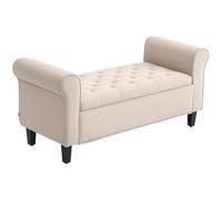 HOMCOM Banc de Rangement Bout de Lit avec Accoudoirs 126x48,5x57 cm Beige | Coffre de Rangement, Tissu Velours Rembourré et Capitonné, Charge jusqu'à 220 kg, pour Salon, Chambre, Entrée