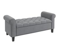 HOMCOM Banc de Rangement Bout de Lit avec Accoudoirs 126x48,5x57 cm Gris | Coffre de Rangement, Tissu Velours Rembourré et Capitonné, Charge jusqu'à 220 kg, pour Salon, Chambre, Entrée