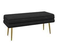 HOMCOM Banc de Rangement, Bout de lit, Coffre de Rangement avec Assise Aspect Velours et Pieds Acier, 100 x 37,5 x 42 cm, Noir et doré