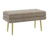 HOMCOM Banc de Rangement, Bout de lit, Coffre de Rangement avec Assise Aspect Velours et Pieds Acier, 79,5 x 37,5 x 43 cm, Beige et doré