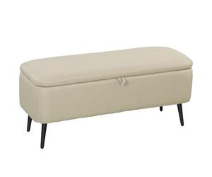 HOMCOM Banc de Rangement Bout de Lit en Tissu 101 x 38,5 x 44,5 cm Beige | Coffre de Rangement, Pieds en Acier Noir