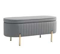 HOMCOM Banc de rangement, bout de lit en velours avec couvercle, pieds en métal, capacité 72 L, 108x44x43,5cm, gris